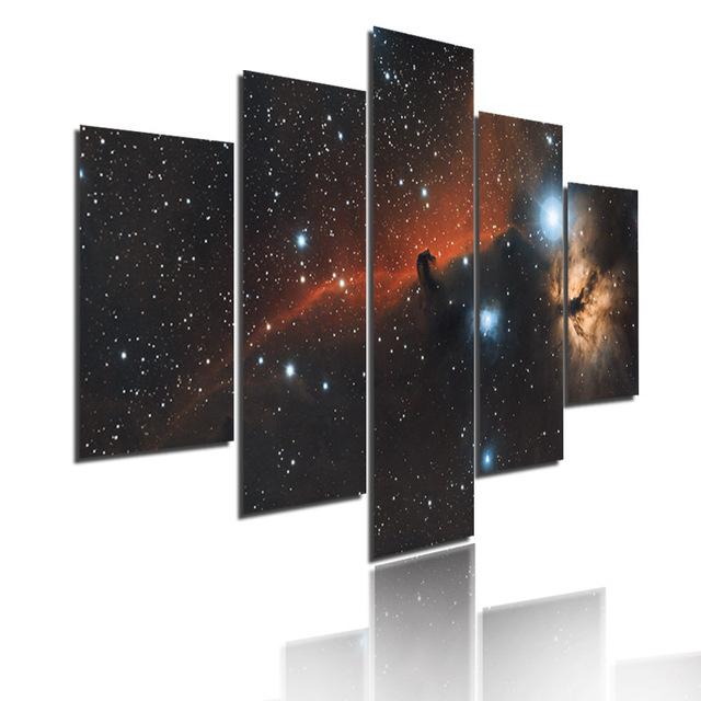 Helles Galaxie-Poster, Nebel, Weltraum, Universum, Wolken, Leinwandgemälde, 5-teilig, modulares Bild, Druck, Sternenhimmel, Wandkunst, Heimdekoration