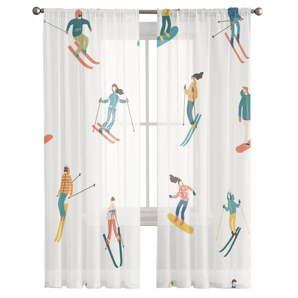 Ski Line Sport Tulle Curtains Living Room Kitchen Chiffon Curtain Bedroom Balcony Sheer Curtain Fashion Home Decor