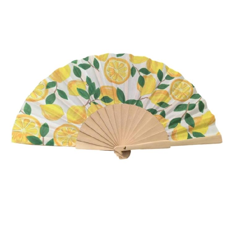 7Inch Lemon Cherries Pattern Wood Folding Hand Fan Portable for Dance Event and As Home Art Decoration Spanish Design