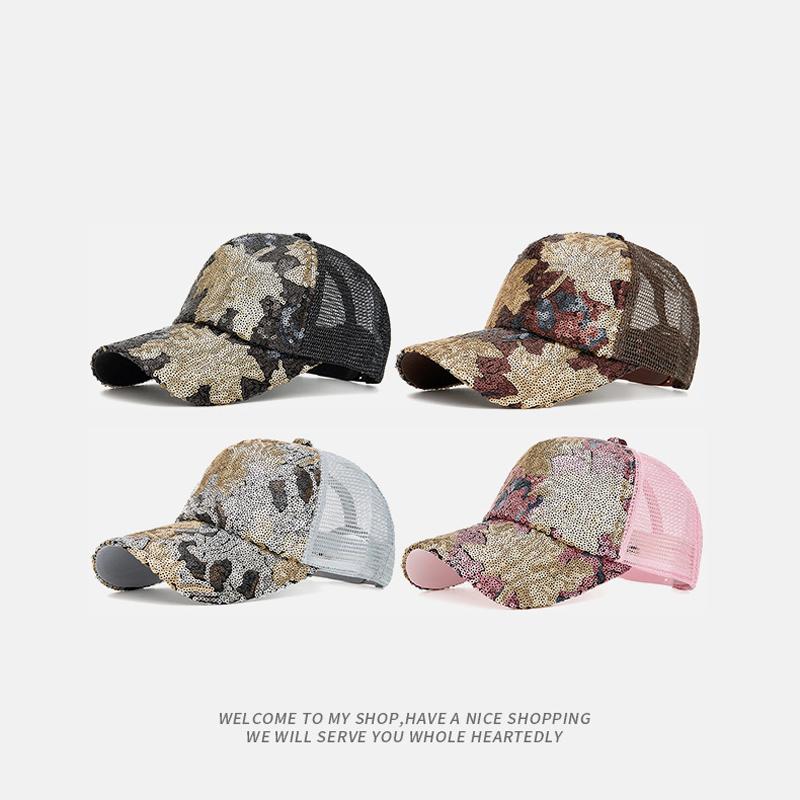 Spring Summer Cap Women's Summer Maple Leaf Baseball Cap Sequin Cap Sunscreen Cap Sunshade Net Cap