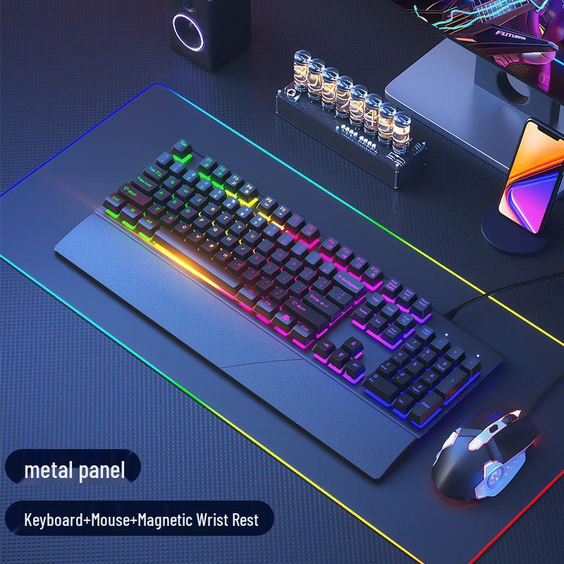 Mechanical Feel Wired Keyboard and Silent Mouse Set for Gaming and Office Use
