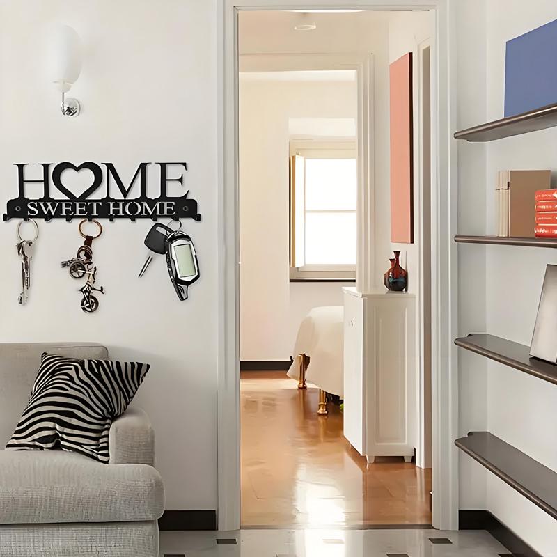 Chic Black Metal Key Holder Wall-Mounted Storage Rack With Decorative Hooks Organizer For Entryway