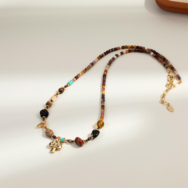 

Ожерелье из бусин из натурального камня «Гриб на восходе солнца» – Элегантный, многослойный, высококлассный дизайн для женщин