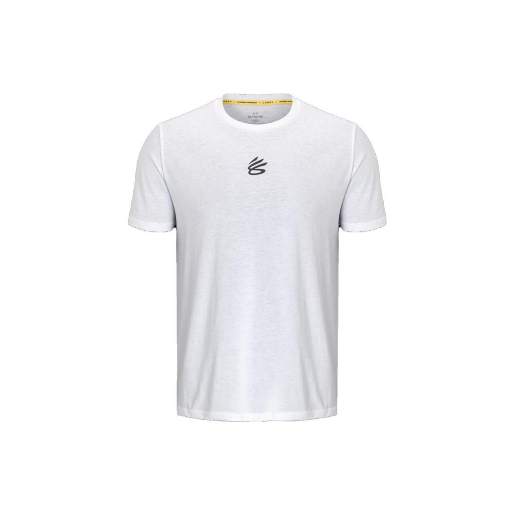 Under Armour Curry Series Solid Logo Print Crew Neck T-Shirt Men Tops White 1377545-100