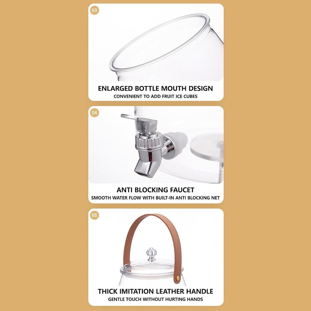 Plastic Beverage Dispenser Container with Stainless Steel Spigot and Handle Leakproof Iced Juice Lemonade Drink Dispensers