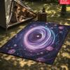 Aesthetic Dandelion Black Hole Area Rug, Purple Neon Galaxy Carpet for Living Room, Non-slip Space Floor Mat for Bedroom Decor