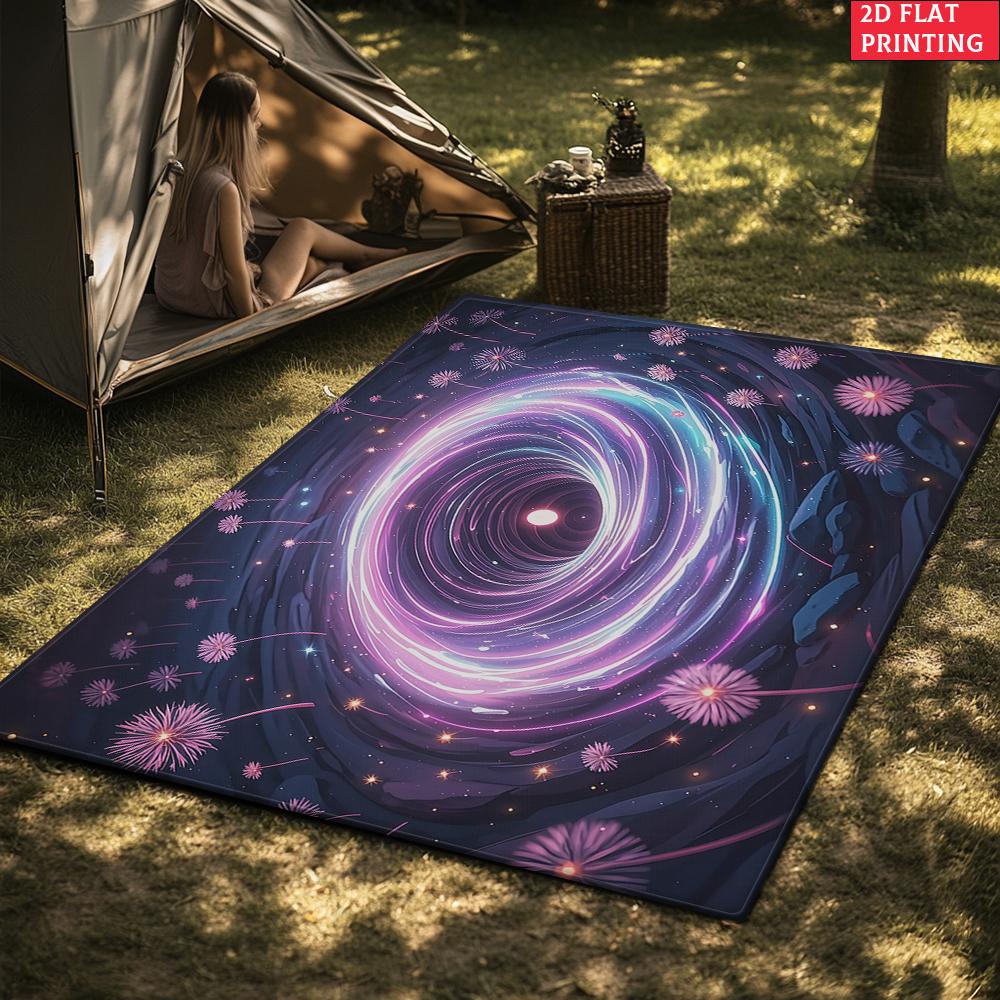 Aesthetic Dandelion Black Hole Area Rug, Purple Neon Galaxy Carpet for Living Room, Non-slip Space Floor Mat for Bedroom Decor