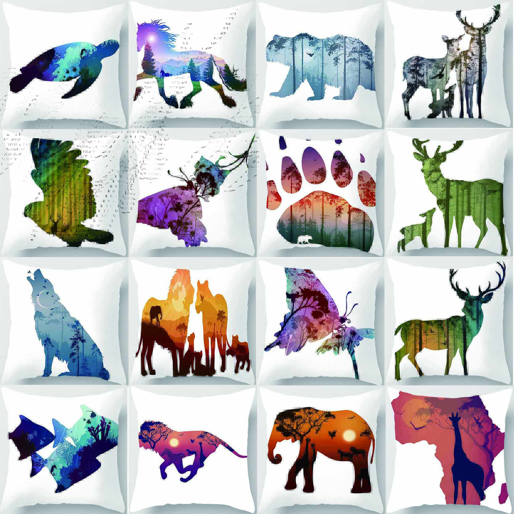

Animal silhouette print square pillowcase for home decor Moda