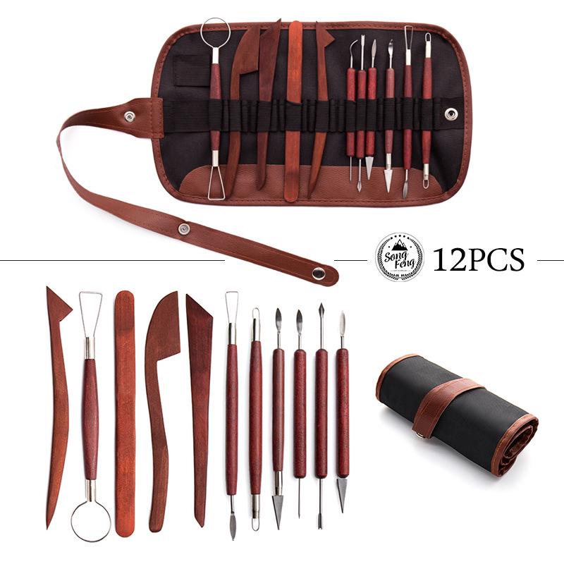 

12-Piece Pottery and Clay Sculpting Tool Set with Roll Bag