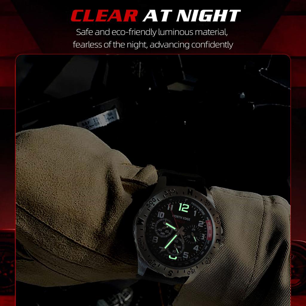 Solar Powered North Edge Watch for Men Outdoor Stainless Steel Electronic Chronograph Solar Charged Watch180 Days Power