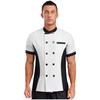 Unisex Kitchen Uniform Short Sleeve Color Block Chef Jacket Cook Coat Men Women Work Top