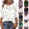 Women's Fashion Casual Round Neck 3/4 Sleeve Loose Printed T-Shirt Ladies Top