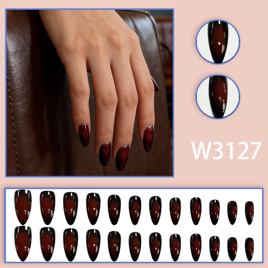 Gradient Wine Red Press-on Nail Set - 24 Pieces