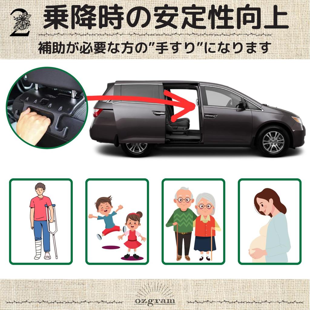 Ozgram Assist Grip, Car Handrail Hook, Backseat Back, Aftermarket Grip, Handle, Assist, Headrest, Hanger, Set of 2