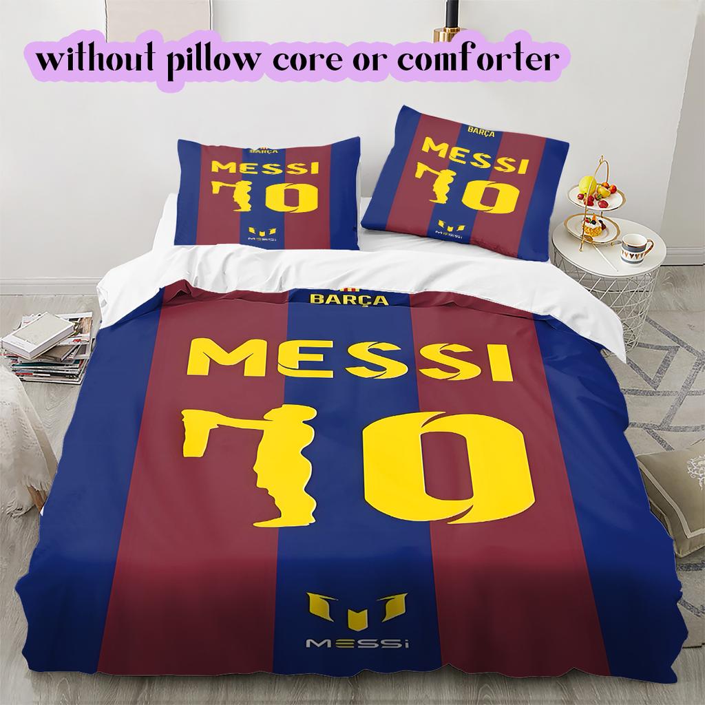 Soccer superstarPattern Bedding Quilt Set Quilt Cover Pillowcase Home Decoration Birthday Gift (1 * Duvet Cover + 2 * Pillowcase, Without Core)