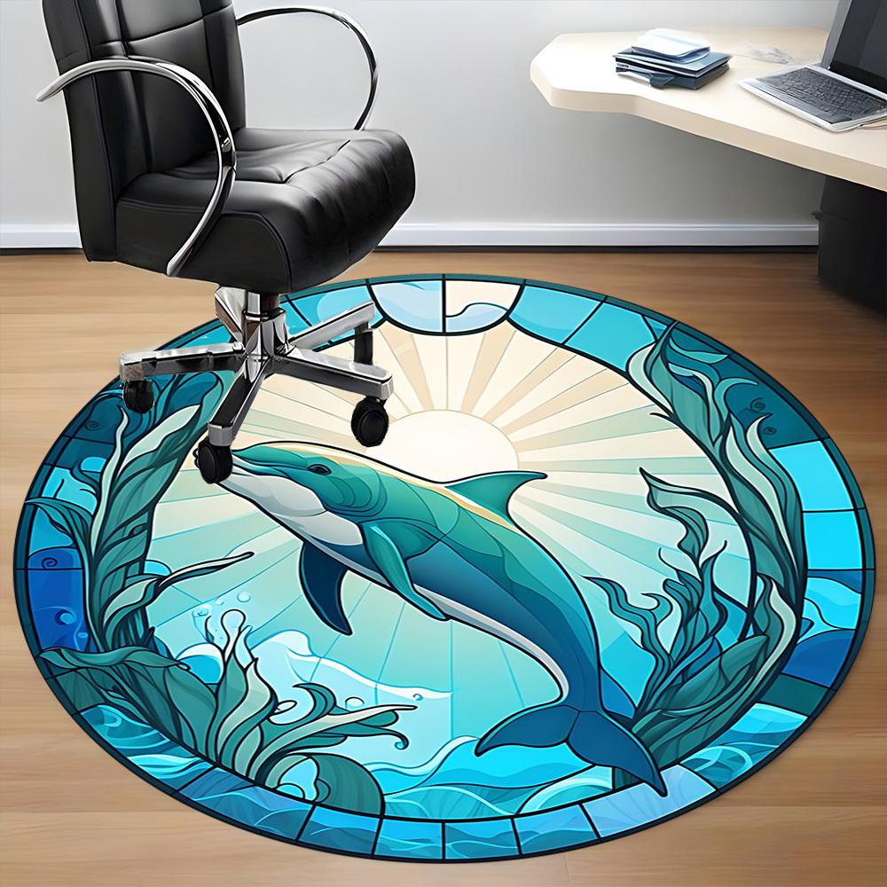 1pc Dolphin Stained Glass Chair Carpet for Office Non-Slip, Machine Washable Rug for Office, Room - Holiday Decor, Machine Made yy251016175
