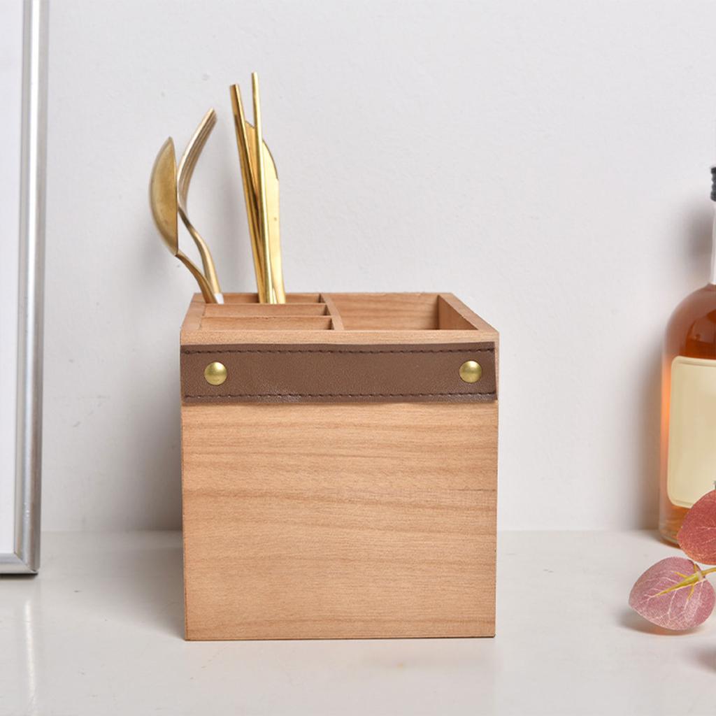 Cesto Portaposate Multiuso in Legno Elegante Porta Tovaglioli in Legno Custodia Porta Posate Perfetto per Piani Cucina