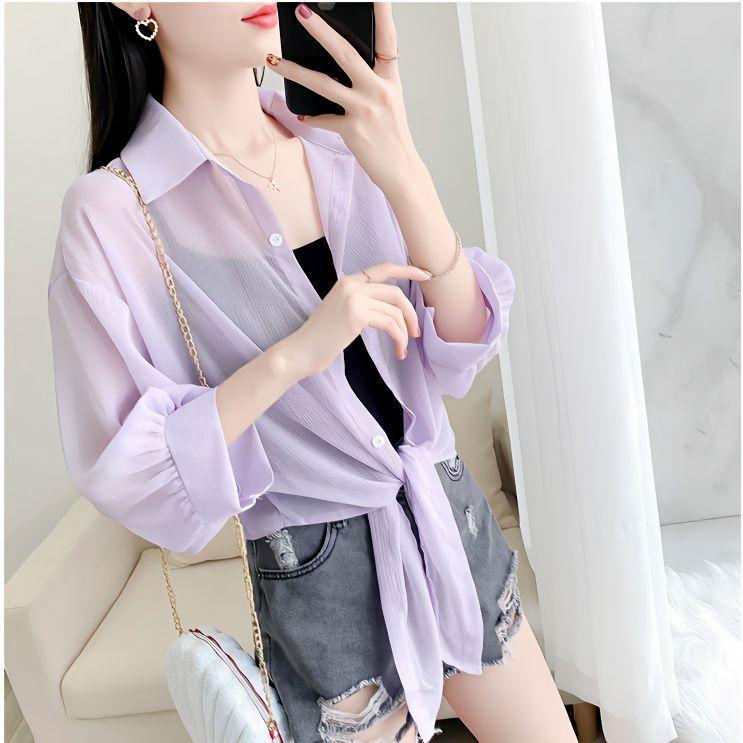 Sheer Shirts for Women Tender Fairycore Button Summer Sun-proof Lightweight Korean Style Slouchy Commuting Temperament Versatile