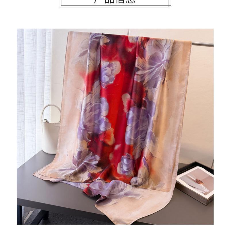 Spring and summer thin printing simulation silk brocade sunscreen contrasting flower silk scarf long scarf shawl versatile headscarf scarf
