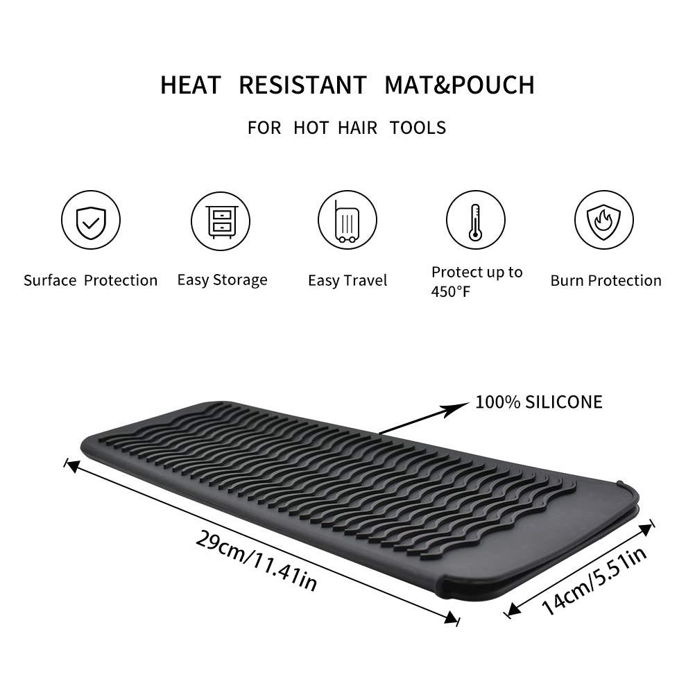 Silicone Heat Resistant Travel Mat Pouch for Curling Iron Hair Straightener Flat Iron and Hair Styling Tool