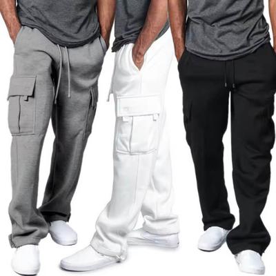 Men Cargo Pants Elastic Waist Adjustable Drawstring Casual Overalls with Multi