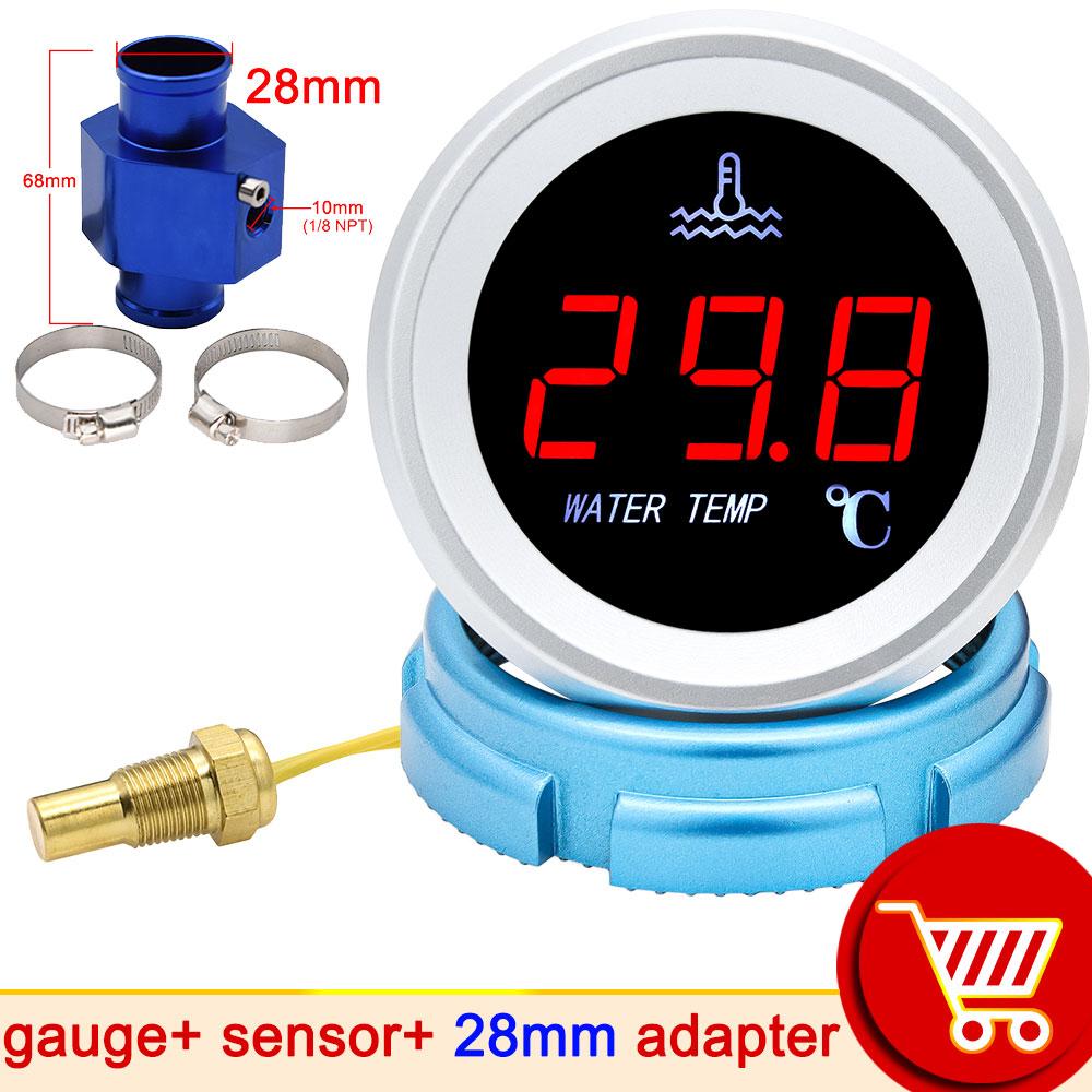 Water Temp Gauge 0-120 Celsius 10MM Water Temperature Sensor T-Fitting Joint Pipe Adapter 26MM~40MM for Car Truck Yacht Boat