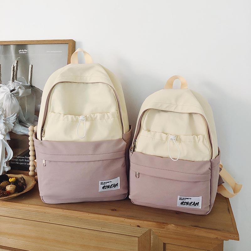 Large Capacity Nylon Women's Backpack Color Contrast Travel Backpack Student Lightweight Schoolbag