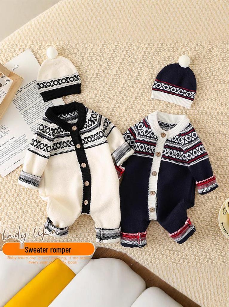 Baby Boy Autumn/Winter Knit Sweater Romper - Stylish and Cute Bodysuit
