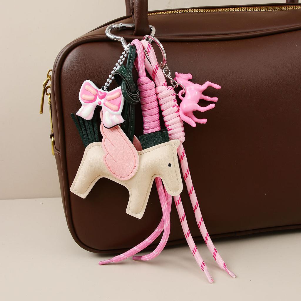 Department of cute leather little pegasus pendant pony black eight braided rope keychain high-end bag hanging very complicated DIY