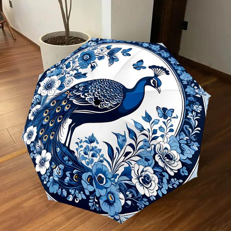 1PC Peacock FlowersAutomatic Open/Close Umbrella with Windproof, 8-Rib Sturdy Canopy, Durable Ribs, Fashionable Design1216A