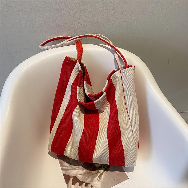 Stylish Urban Stripe Canvas Tote Bag Large Capacity Summer Shoulder Bag For Women 2022