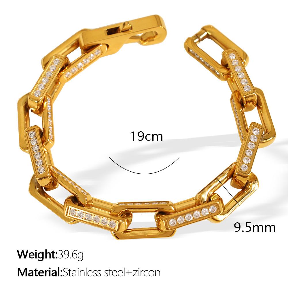 European and American sweet and cool style design sense zircon inlaid bracelet female personality trend thick chain gold-plated titanium steel does