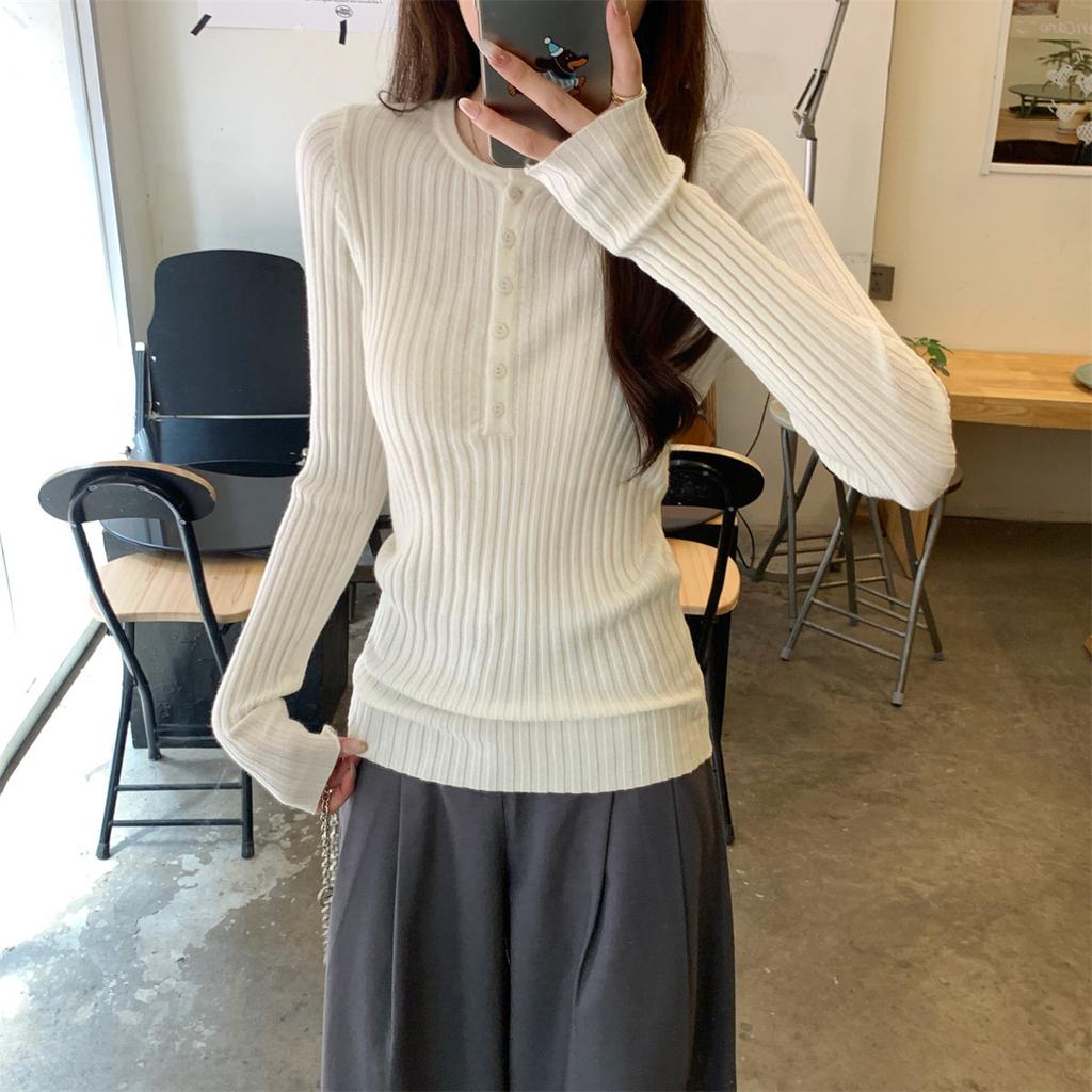 Temperament advanced sense semi-open neck knitted sweater women's pit strip slim and thin inner bottoming shirt autumn and winter long-sleeved top