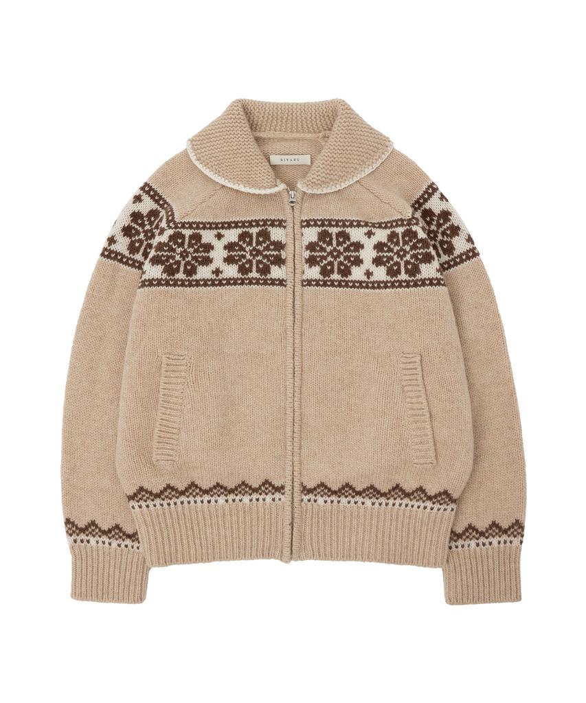Siyajyu Sikn2163 Flower Jacquard Knit Zip-Up_Beige