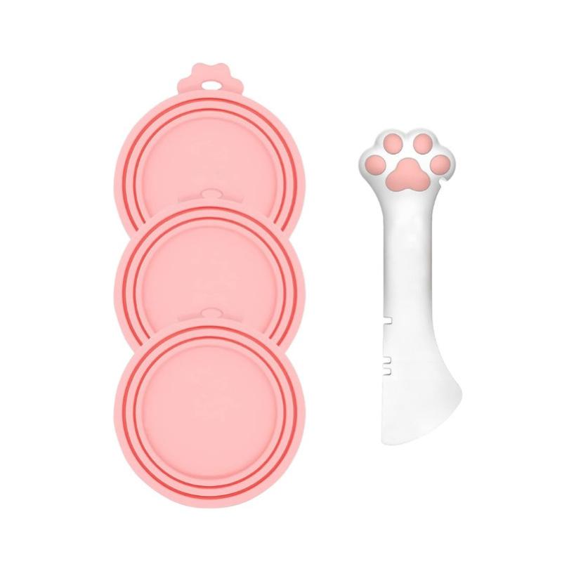 

Крышки для консервных банок с кормом для домашних животных и одна ложка для консервов Универсальные силиконовые ложка и крышки без БФА для банок для собак и кошек розовый