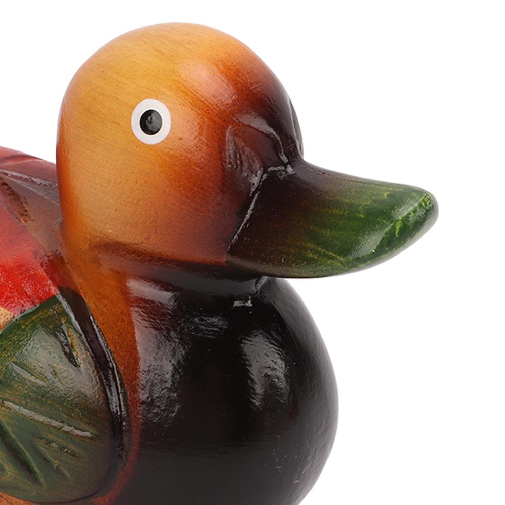 2pcs Color Lasting Wooden Duck Statues Hand Carved Hand Painted Duck Figurine Home Decor