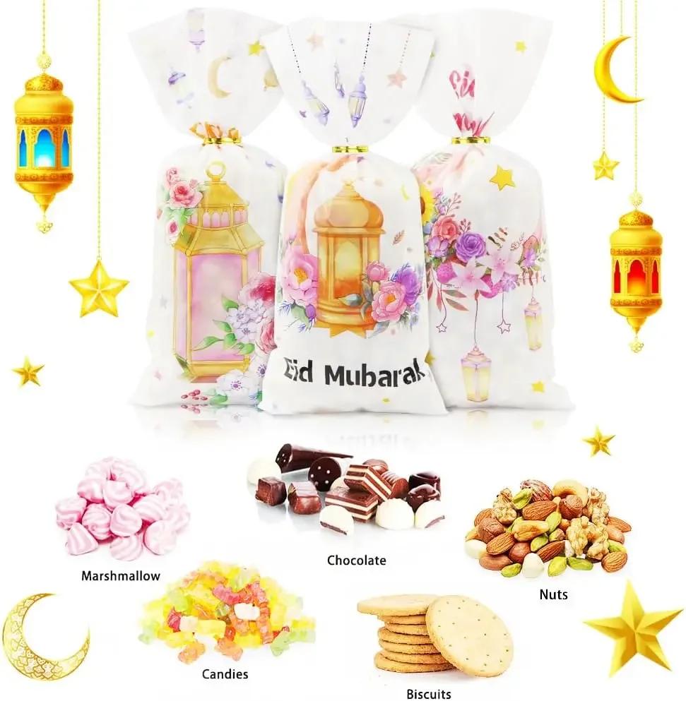 50-500PCS Ramadan Holiday Flat Pouch Set 3 in 1 Flower Crescent Pattern Eid Mubarak Candy Favor Party Gift Bag