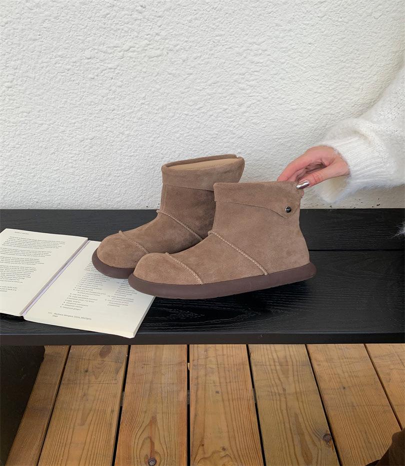 2025 Winter Snow Boots Leather Boots Inner Height Increasing Splicing Short Boots Martin Boots Frosted Leather and Naked Boots