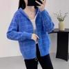 Mink Hooded Cardigan Loose New Autumn and Winter Versatile Sweater Plaid Knitted Short Top Jacket
