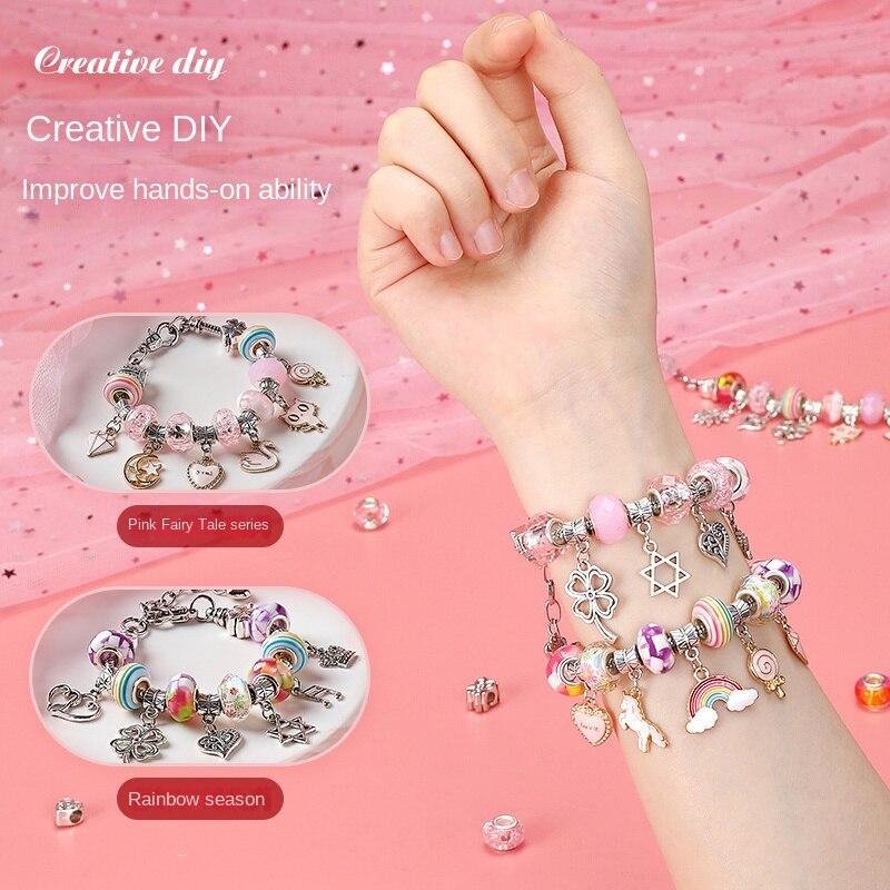 DIY-Perlen-Armband-Set mit Aufbewahrungsbox für Mädchen, Geschenk, Acryl, europäische Perlen mit großem Loch, handgefertigtes DIY-Schmuckherstellungs-Set