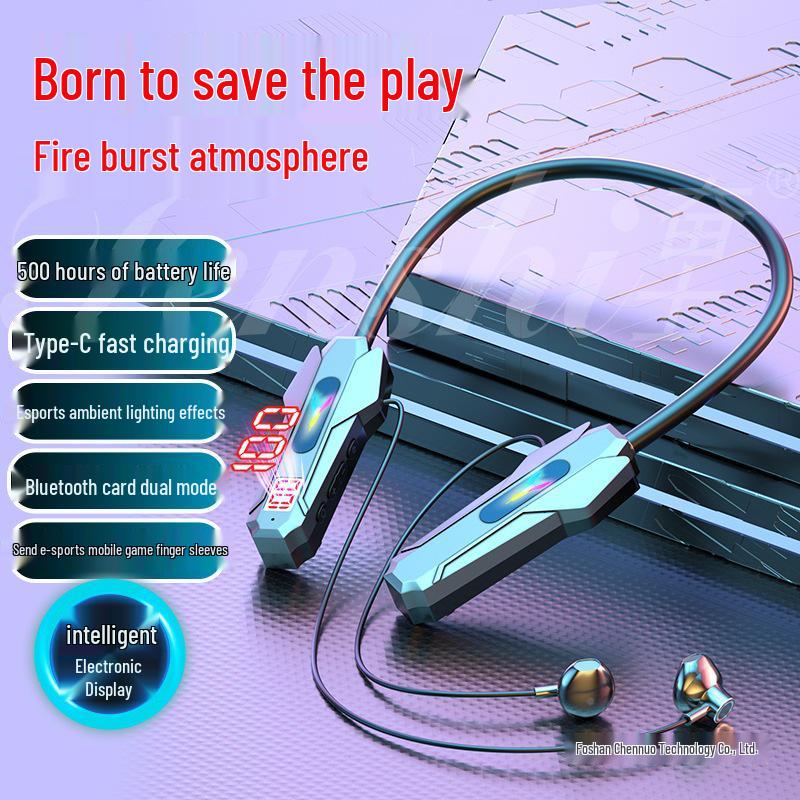 Esports Bluetooth Neckband Wireless Earbuds - Low Latency, Sound Positioning, Card Slot.