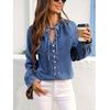 Plus Size Women's V-Neck Denim Jacket with Button Detail - Casual Washed Blue Style