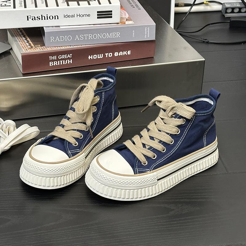 

6 autumn new thick-soled medium-top canvas shoes women s simple versatile board shoes versatile, comfortable and durable high-top shoes 35