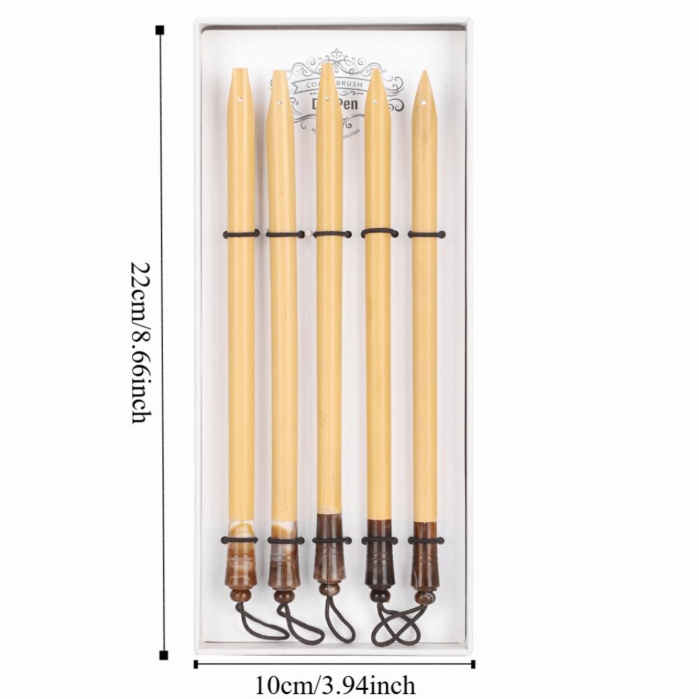 5Pcs Bamboo Dip Pen Bamboo Nib/No.1-5 Nib/Oblique Nib Set 5 Nib Sizes Boxed Dip Pen Beginner Friendly Easy To Use