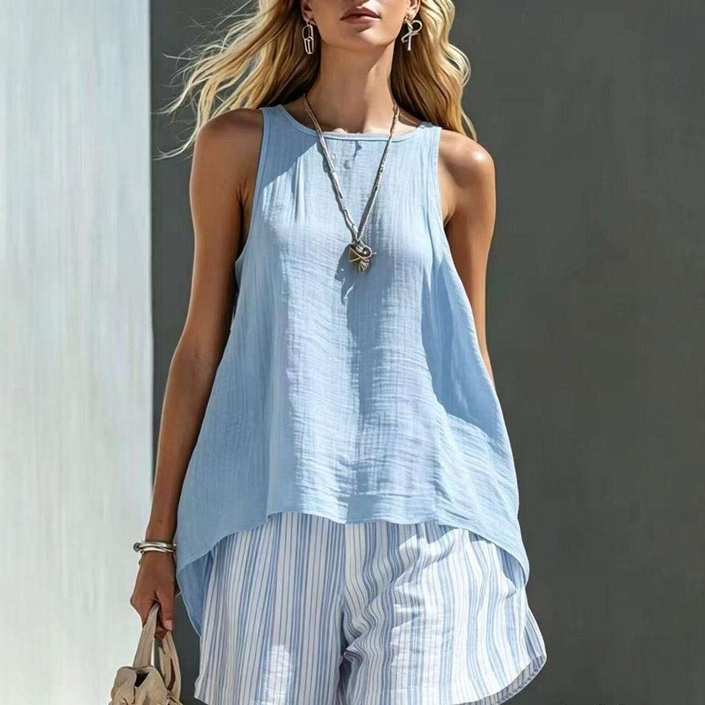 2026 cross-border new European and American style sleeveless striped suit women's summer loose casual two-piece set cross-border trendy