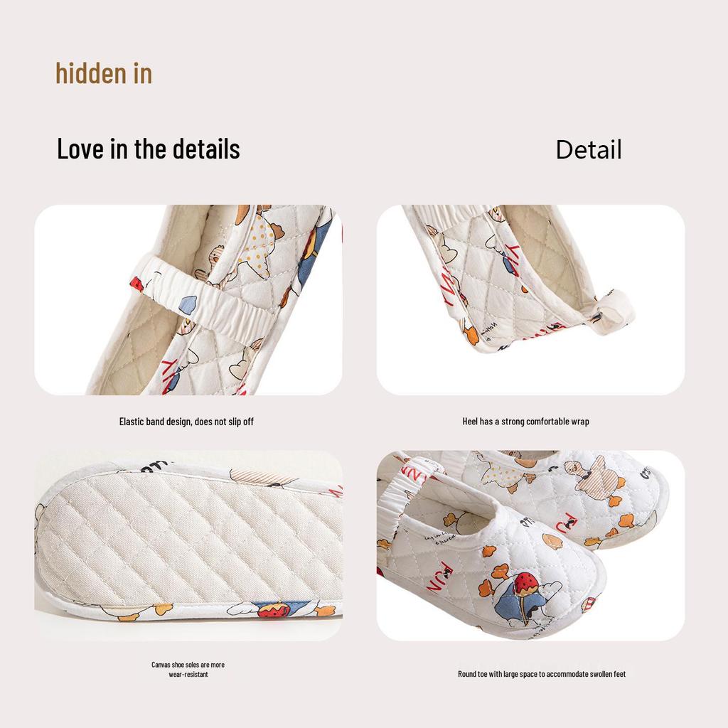 Maternity Non-Slip Breathable Cotton Slippers: Soft, Closed Heel, Thin Style for Home and Wood Floors.