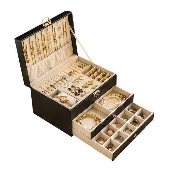 Šperkovnice z umělé kůže Třívrstvá Velkokapacitní Stojan na šperky Multifunkční Organizér na náušnice Náhrdelníky Náramky Prsteny Kontejner Pouzdro