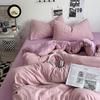 Bed Sheet Quilt Cover Nude Sleeping Pure Cotton Four-piece Set Washed Cotton Soft Bed Sheet Quilt Cover Solid Color Bedding