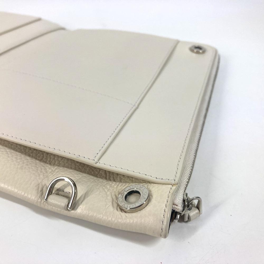 Bvlgari Fragment Logo Double Zipper Pouch Bag Clutch Bag Leather White/Black