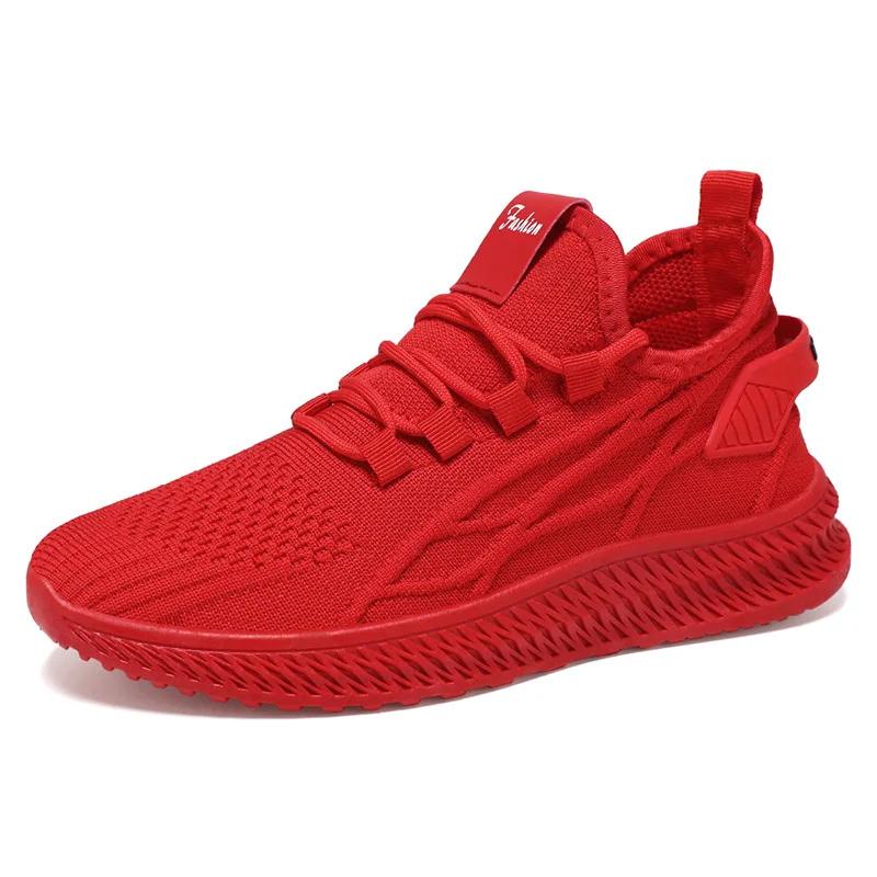 Fashion Trendy Summer Comfortable Sneakers Red Yellow Women Casual Outdoor Running Shoes Women's Knit Mesh Breathable Sports Shoes
